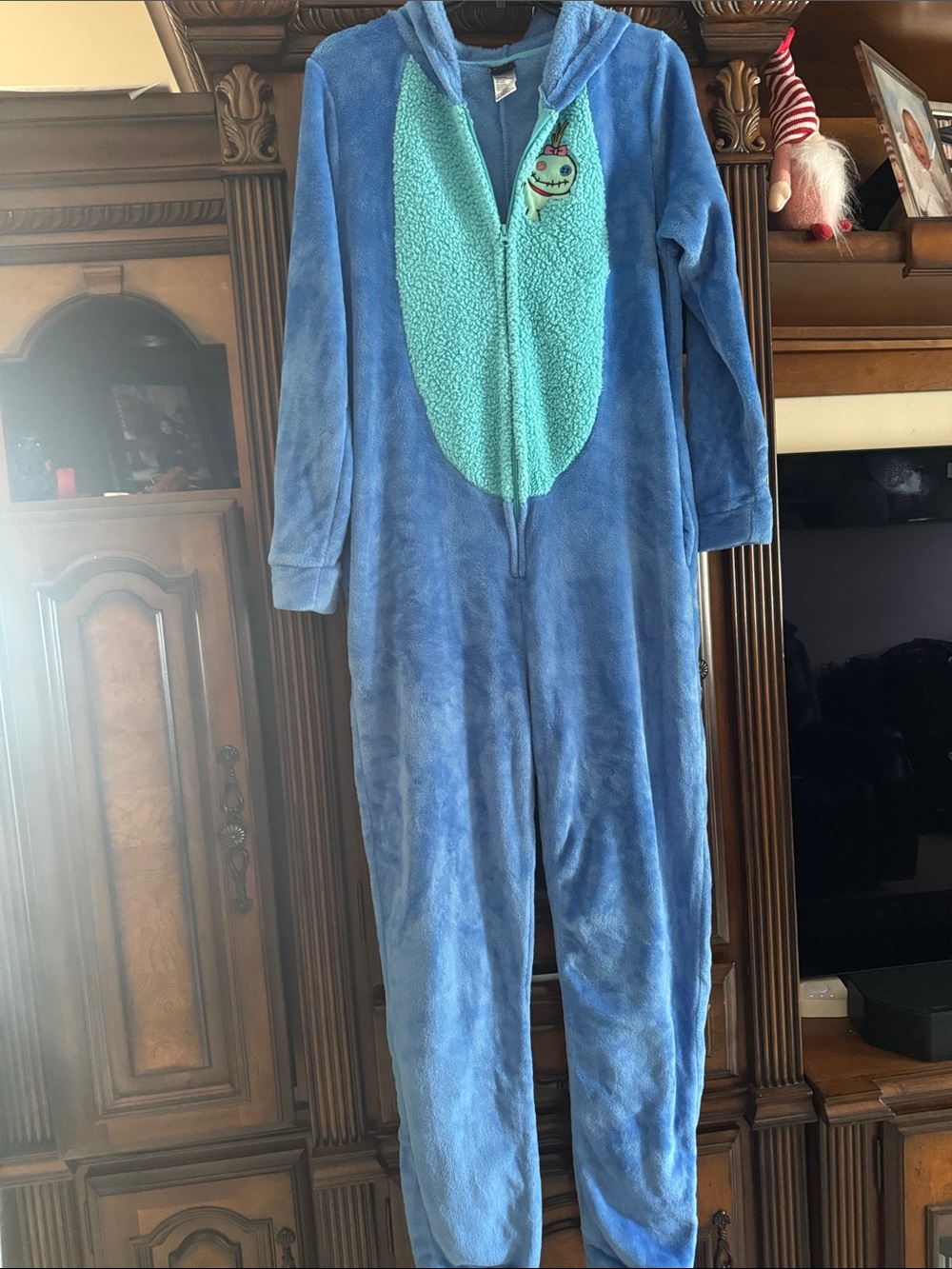 Kids Blue Plush One-Piece Hooded Pajamas